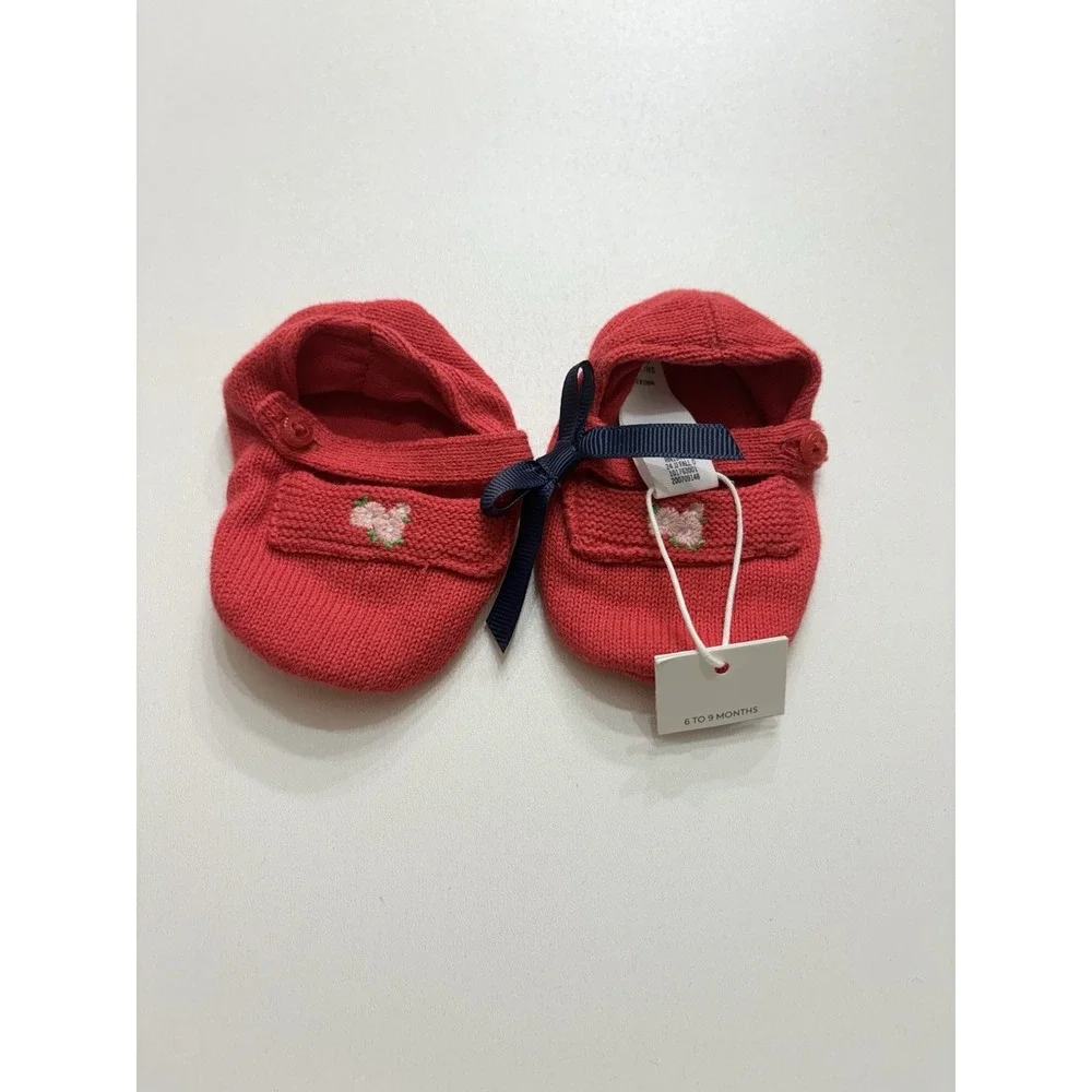 NWT Janie & Jack 6-9 Months Red Floral Fabric‎ Booties